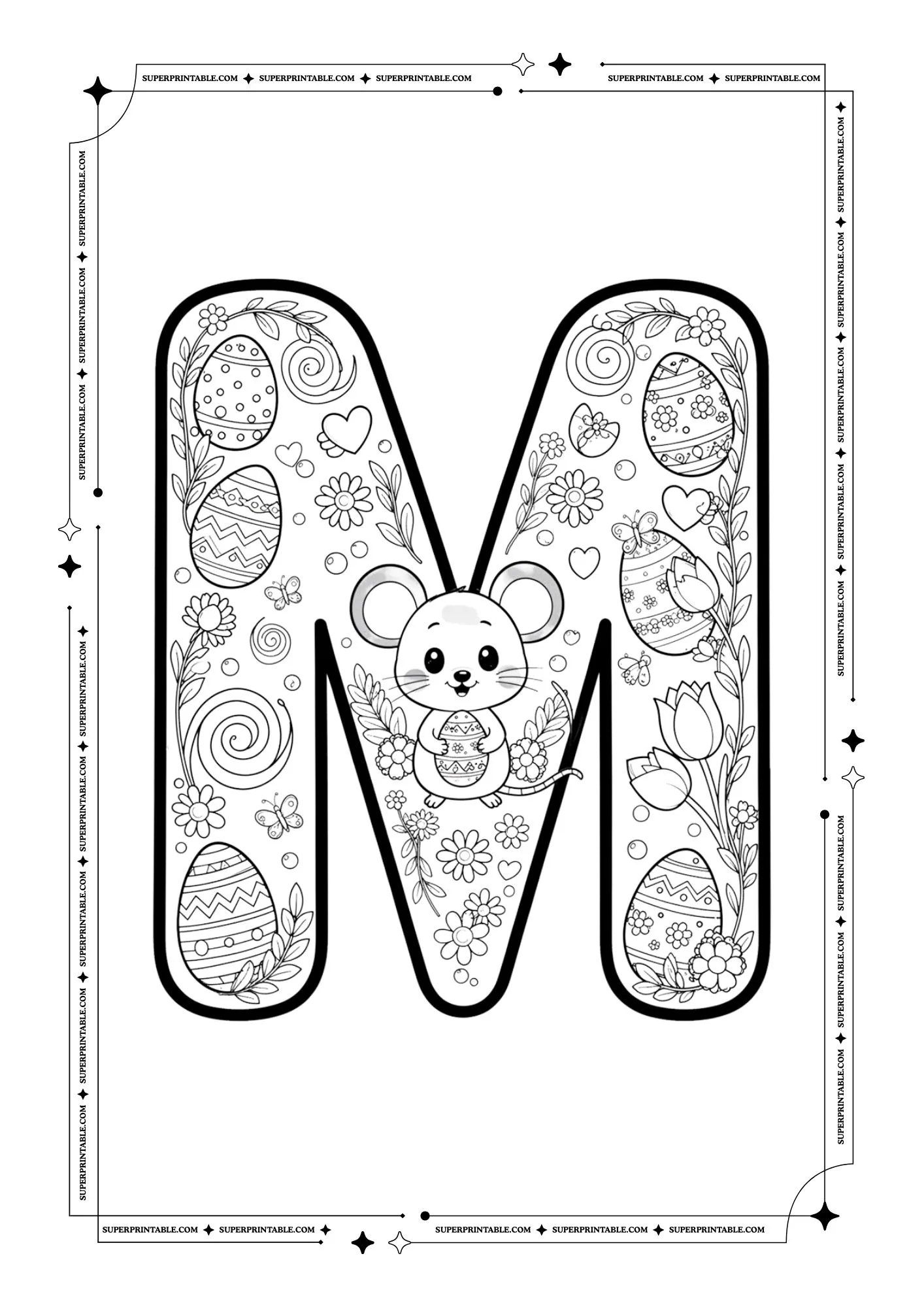 Floral Easter Spring Alphabet Coloring Pages 13