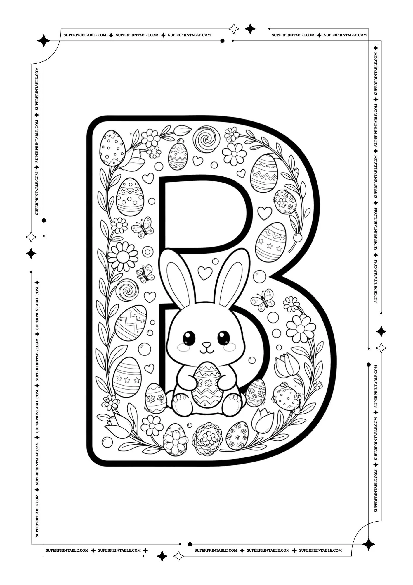 Floral Easter Spring Alphabet Coloring Pages 2