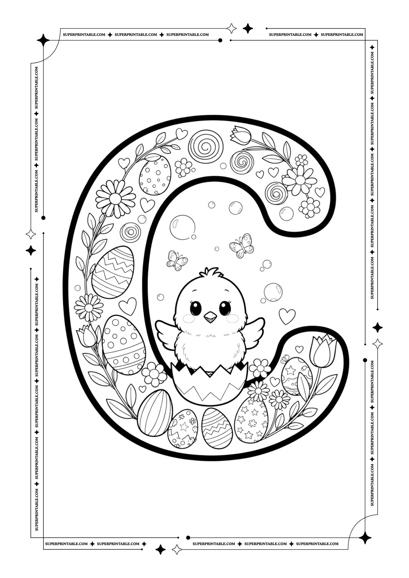 Floral Easter Spring Alphabet Coloring Pages 3