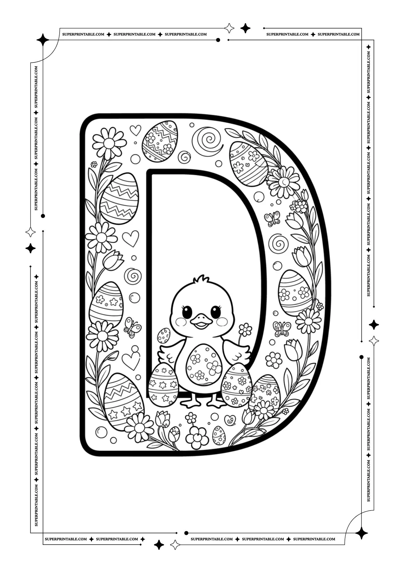 Floral Easter Spring Alphabet Coloring Pages 4