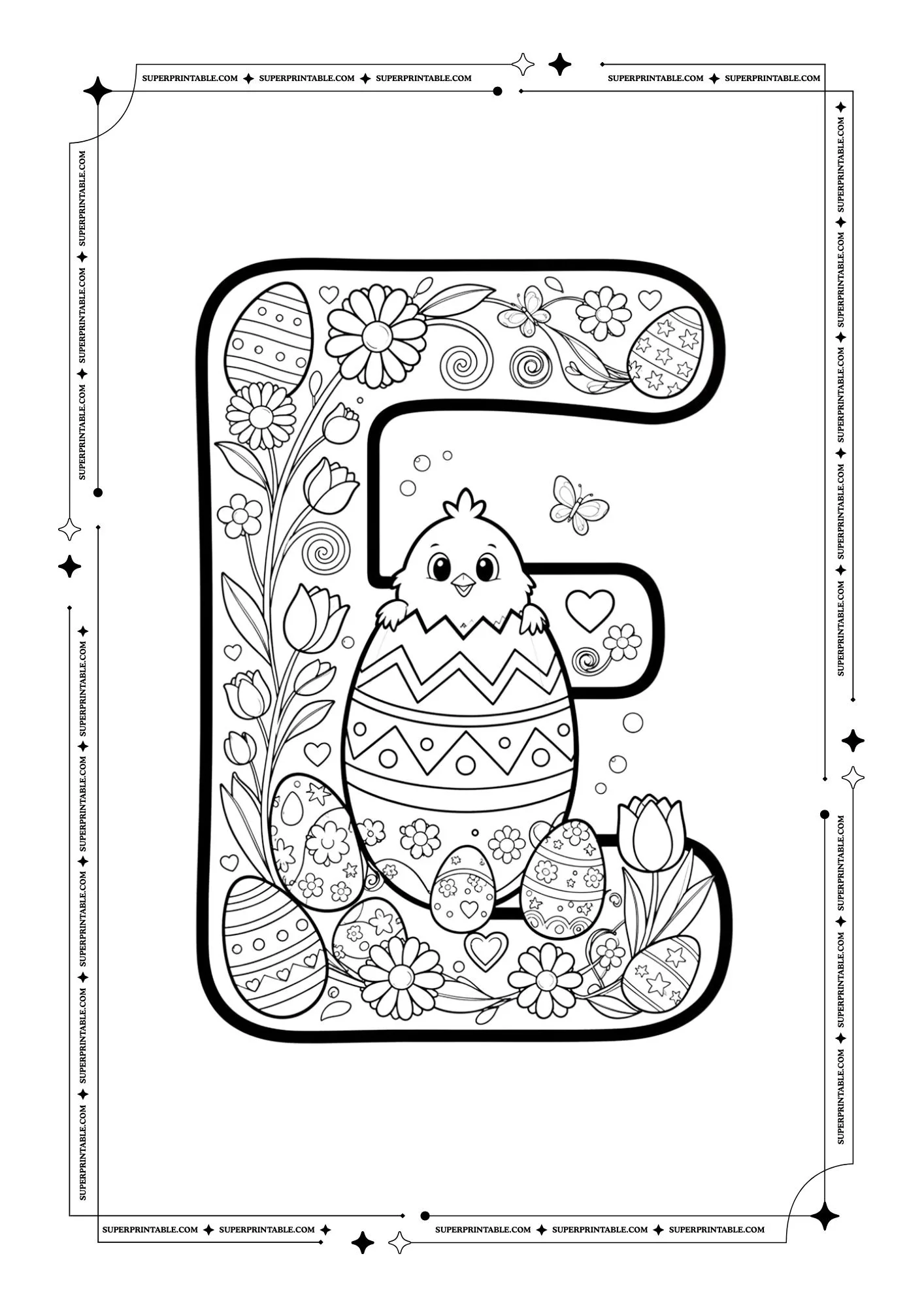 Floral Easter Spring Alphabet Coloring Pages 5