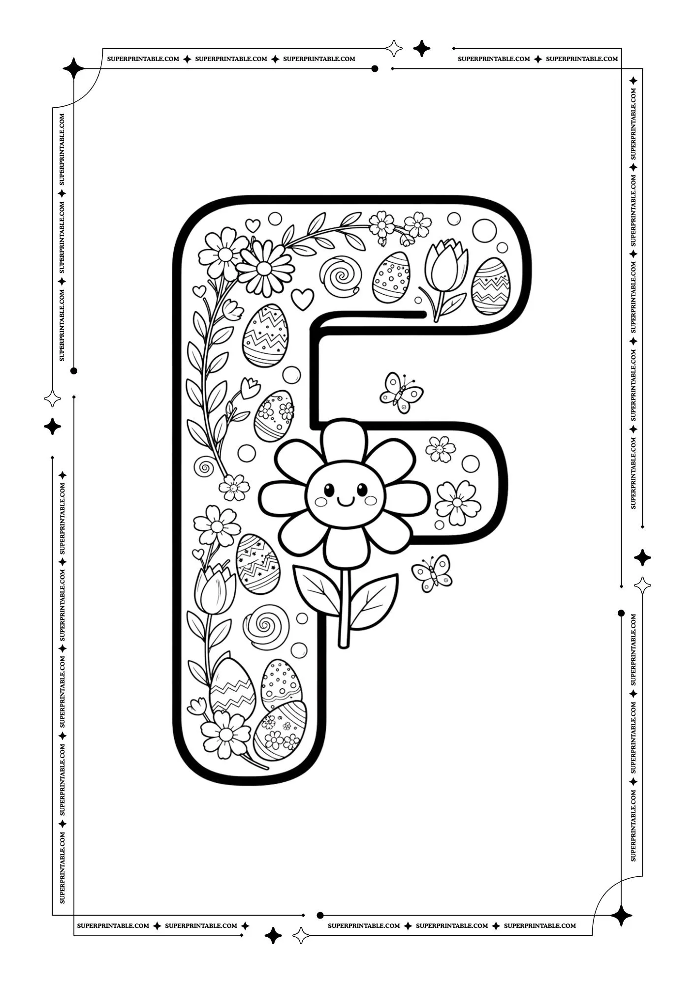 Floral Easter Spring Alphabet Coloring Pages 6