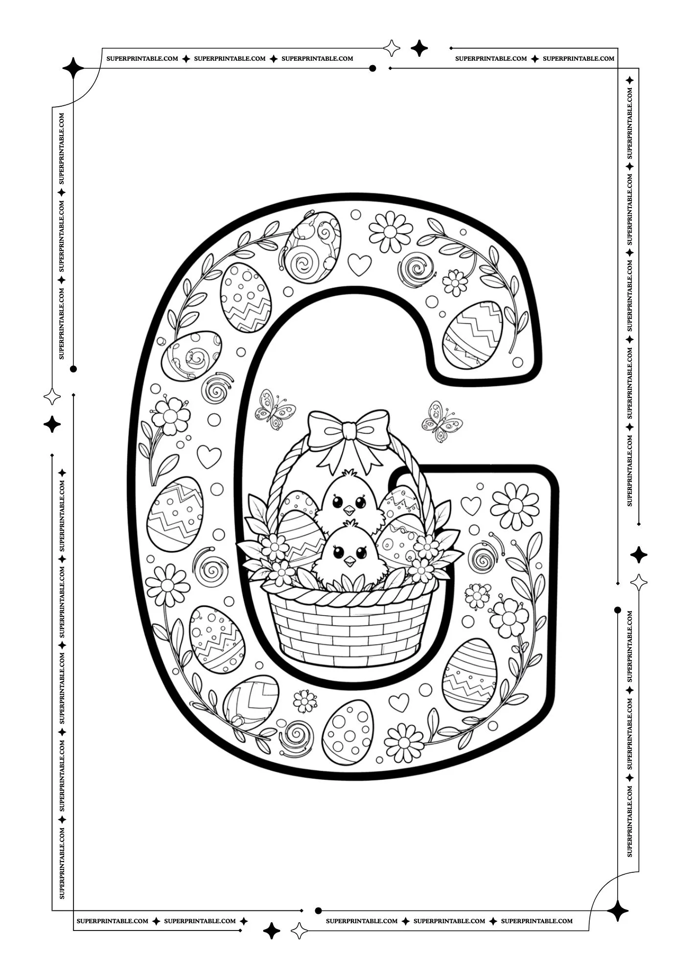 Floral Easter Spring Alphabet Coloring Pages 7