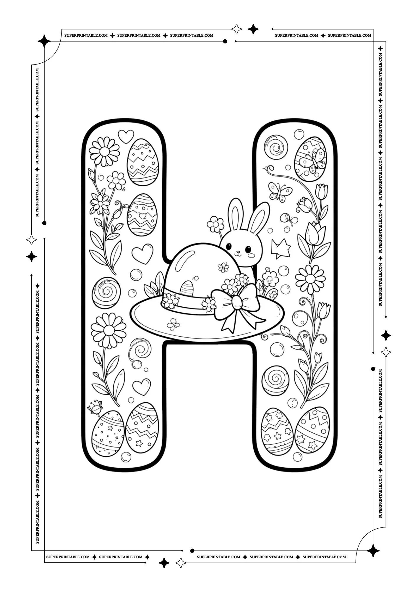 Floral Easter Spring Alphabet Coloring Pages 8