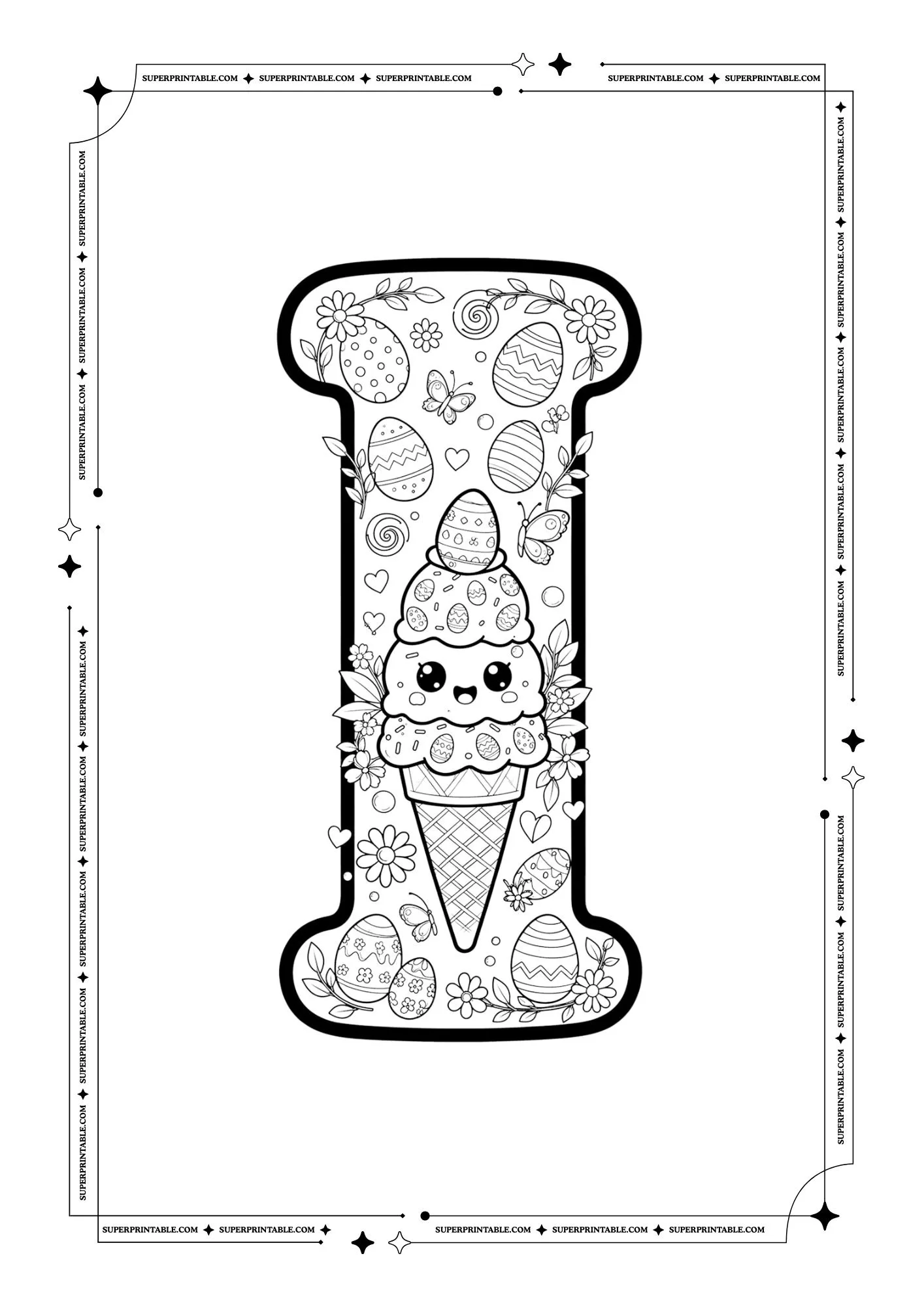Floral Easter Spring Alphabet Coloring Pages 9