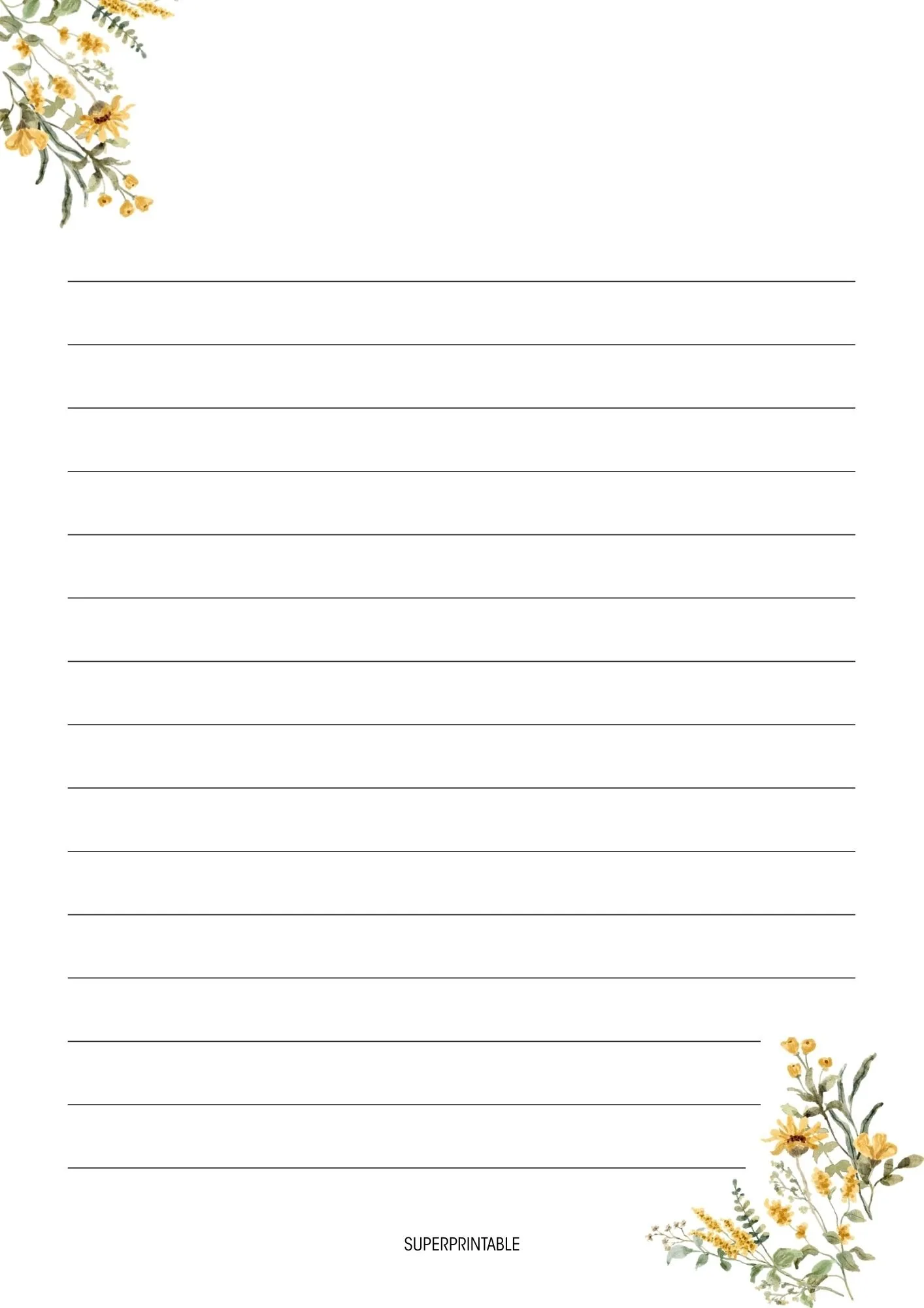 Floral Lined Writing Paper Printable 1