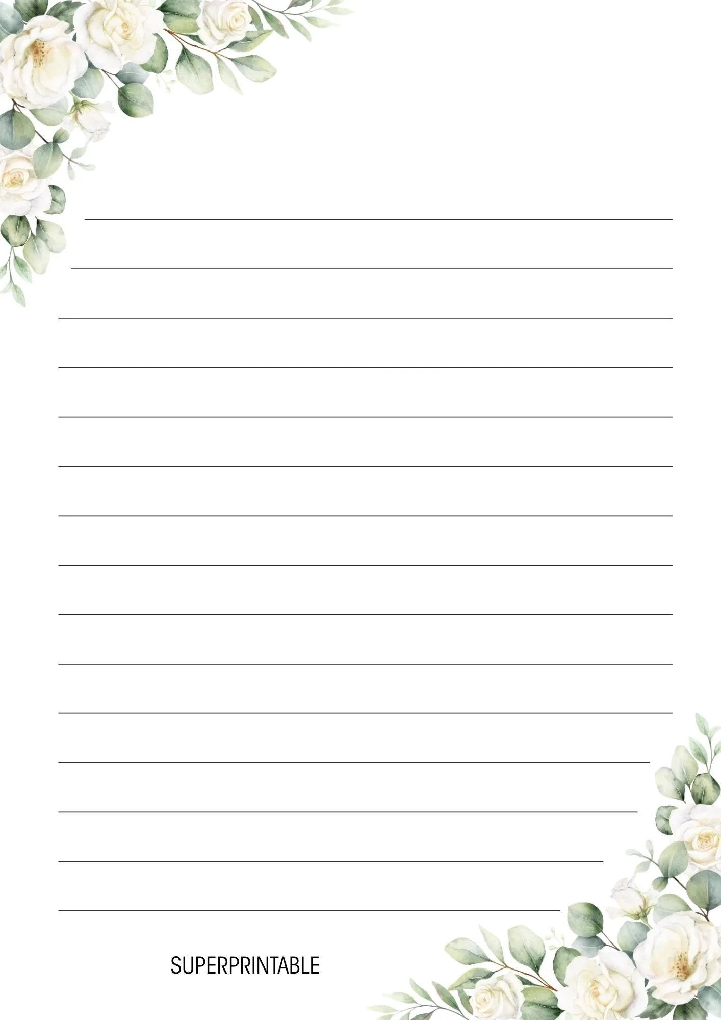 Floral Lined Writing Paper Printable 2