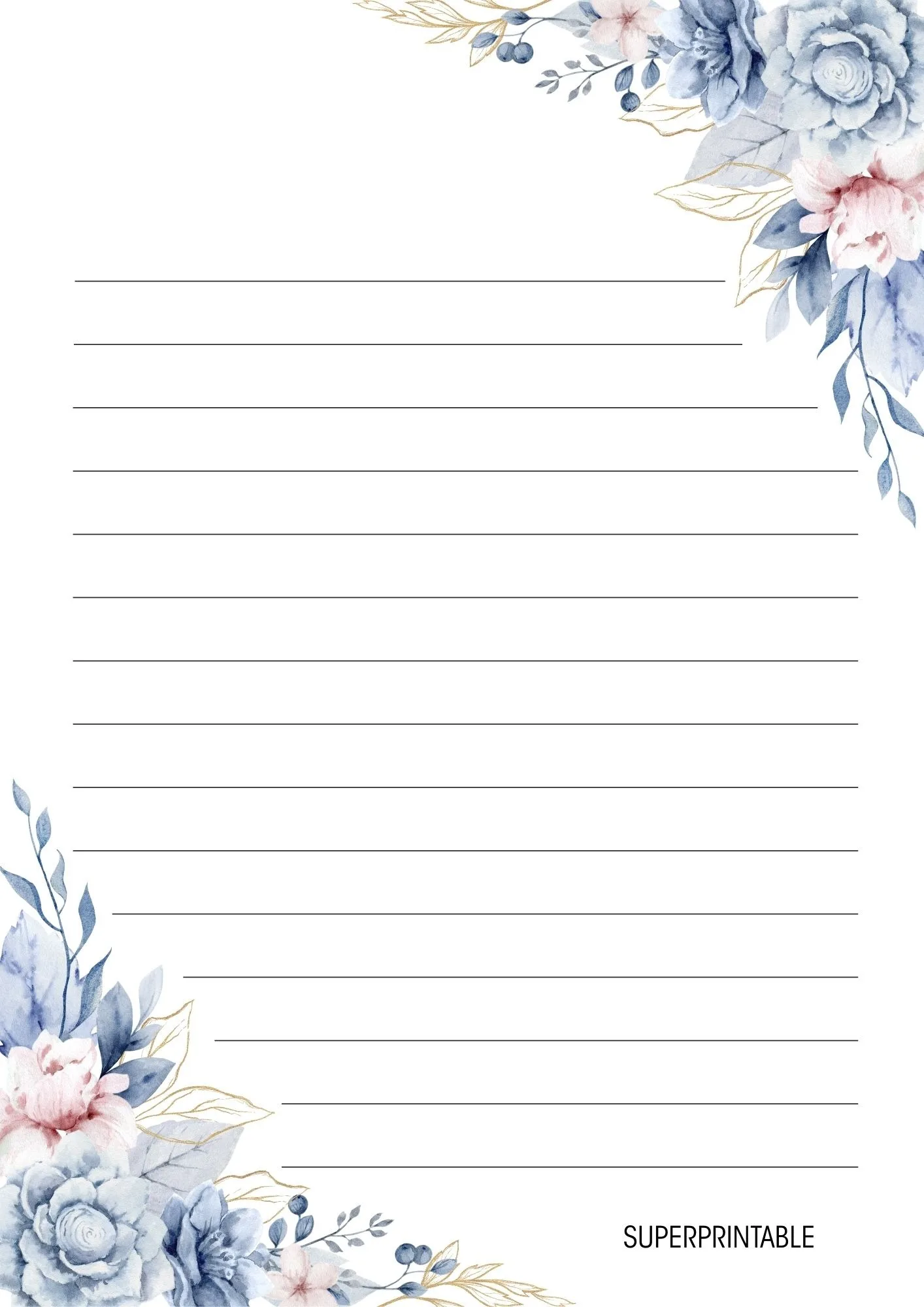 Floral Lined Writing Paper Printable 3