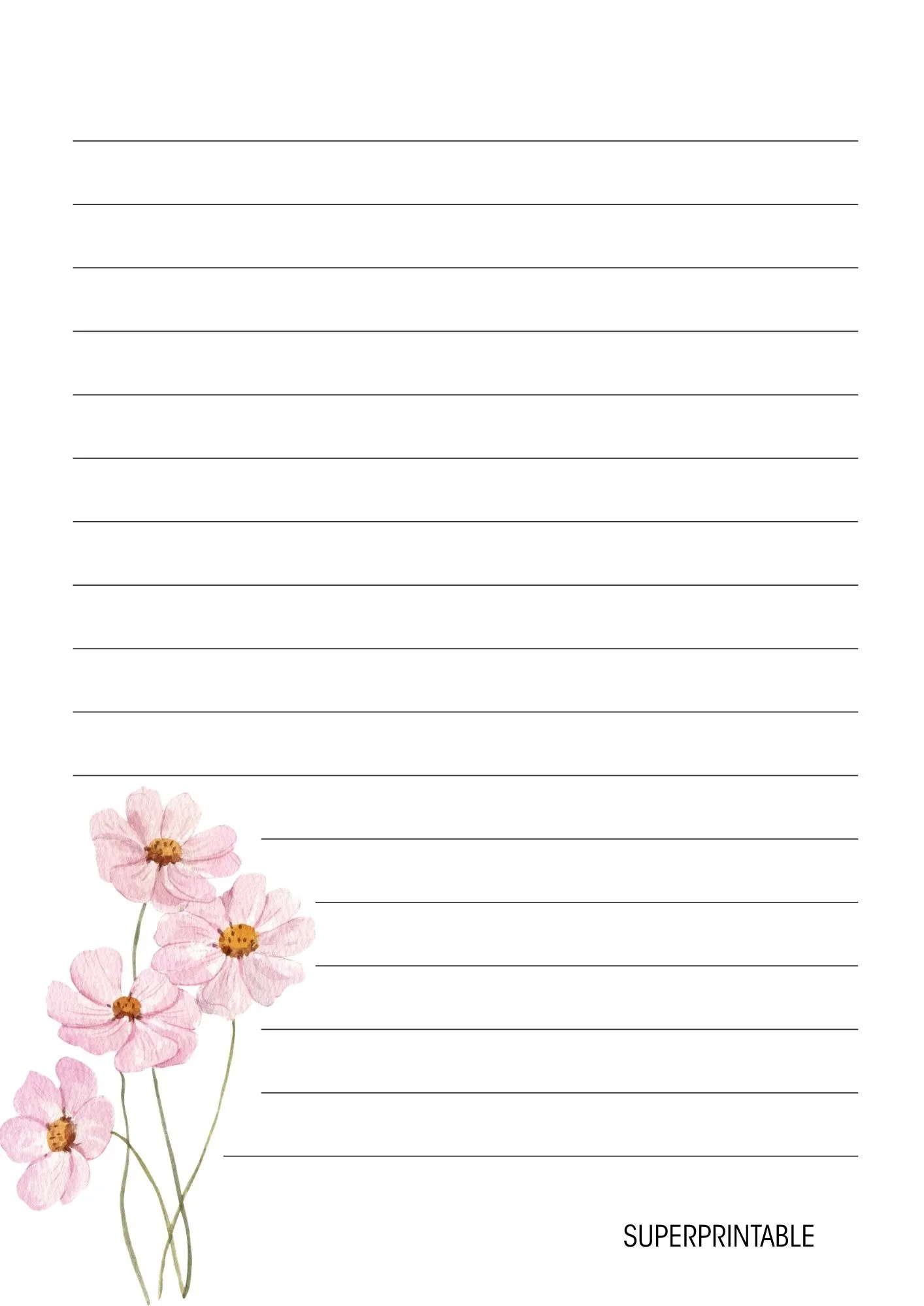 Floral Lined Writing Paper Printable 4