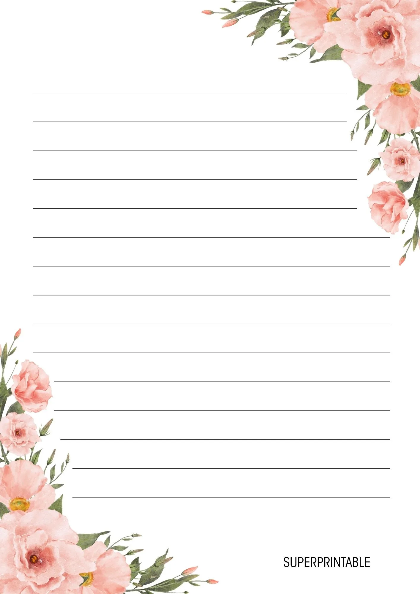 Floral Lined Writing Paper Printable 5