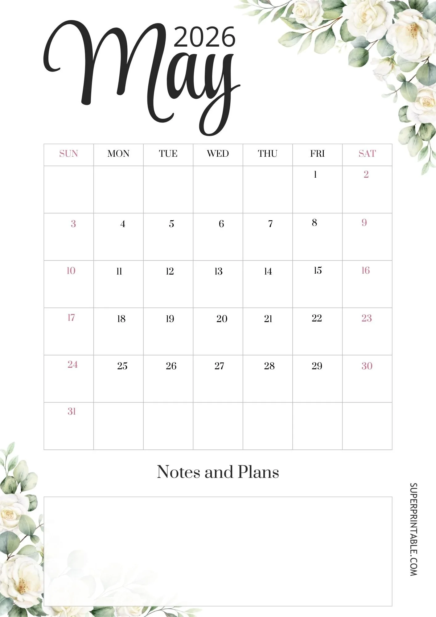 Floral May Calendar 2026 3