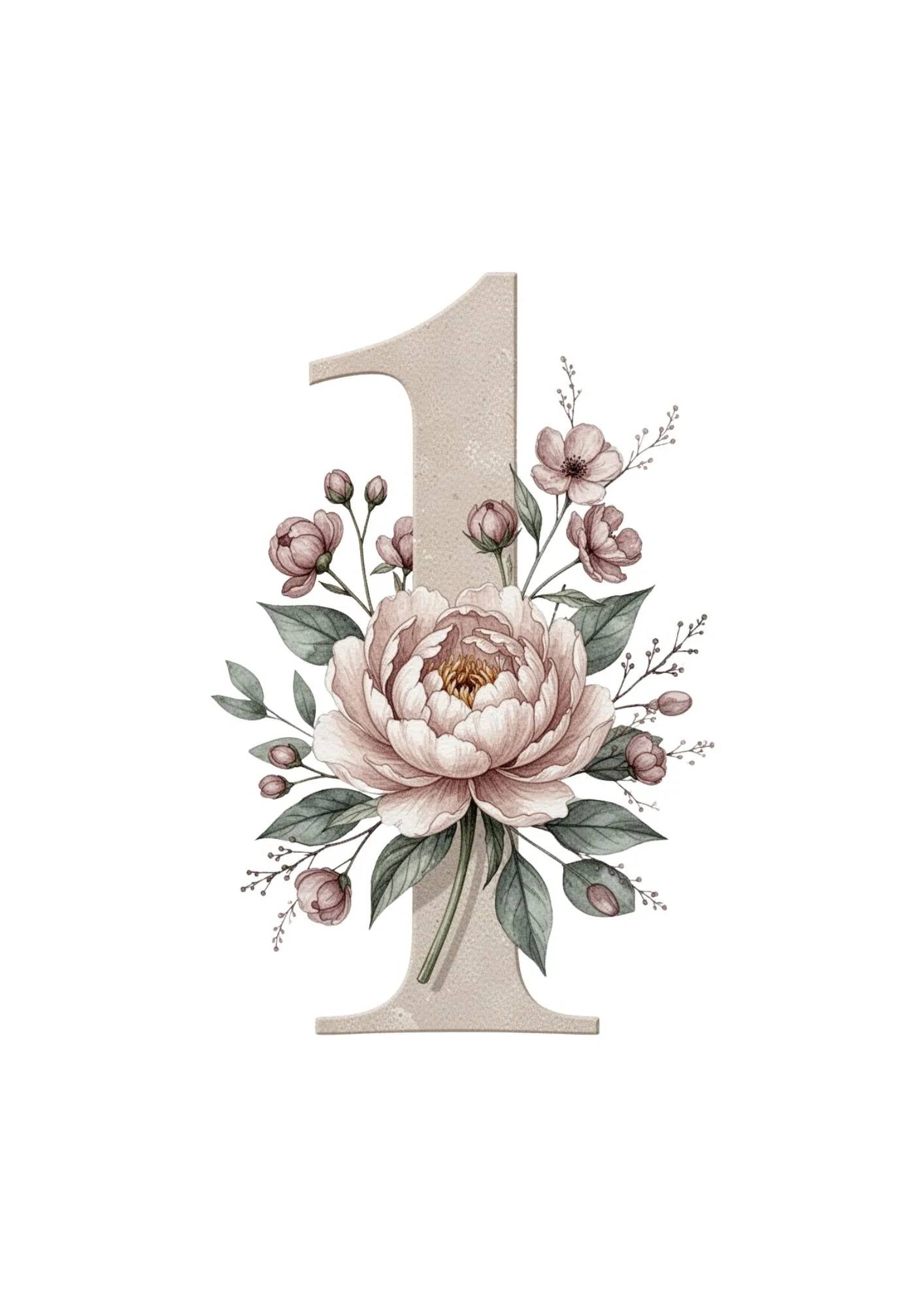 Floral Numbers Clipart in Elegant Watercolor PNG 2