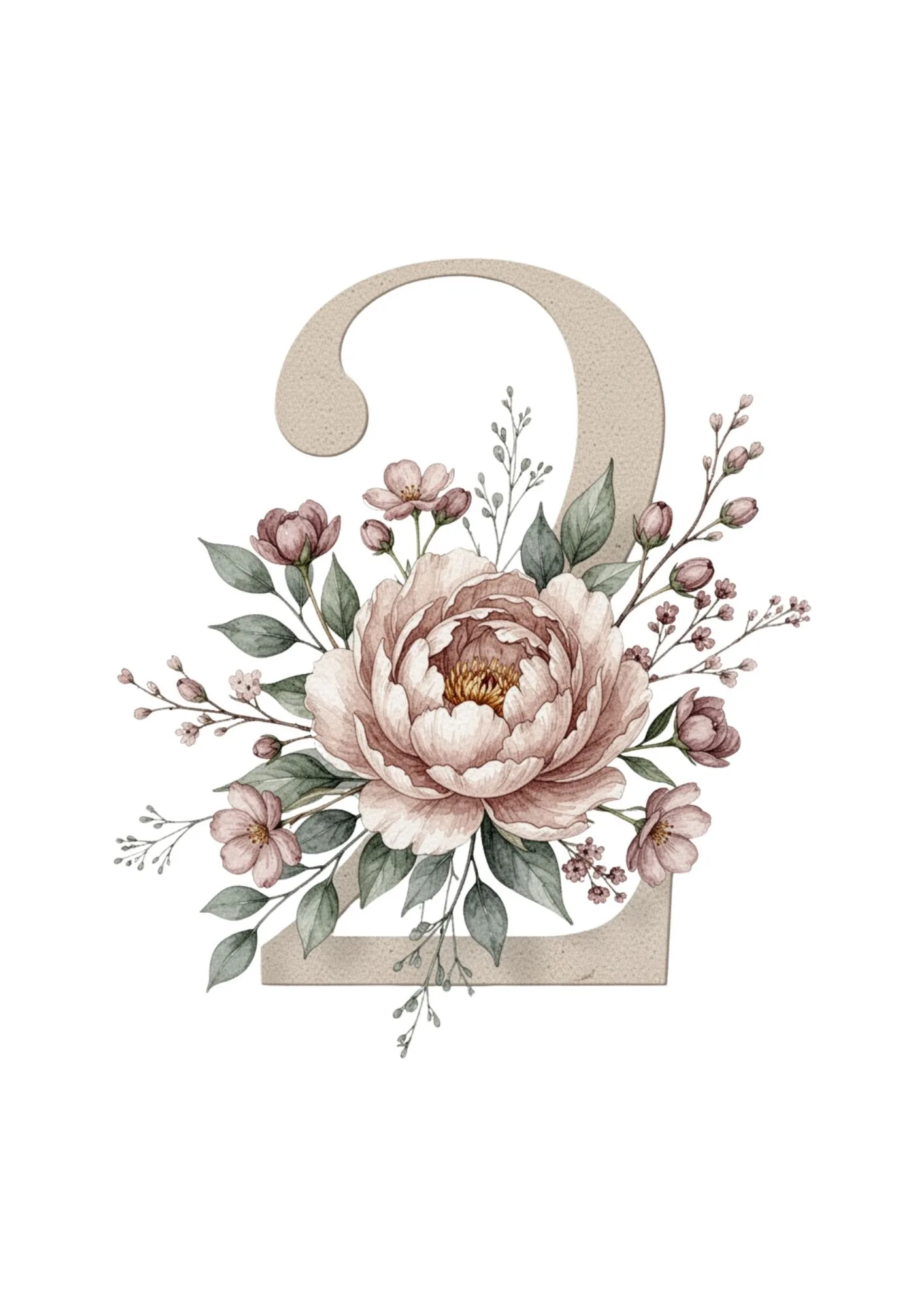 Floral Numbers Clipart in Elegant Watercolor PNG 3