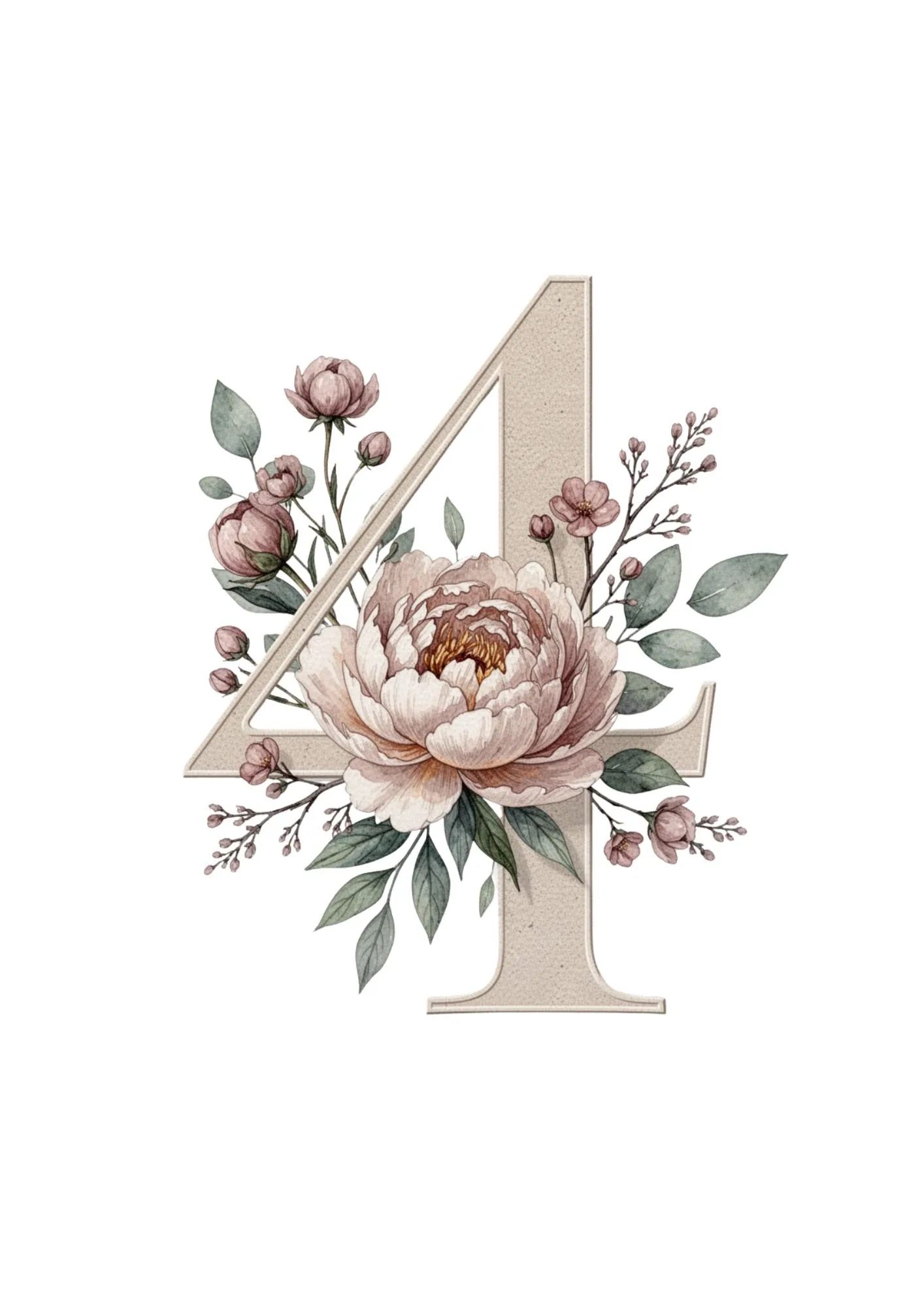 Floral Numbers Clipart in Elegant Watercolor PNG 5