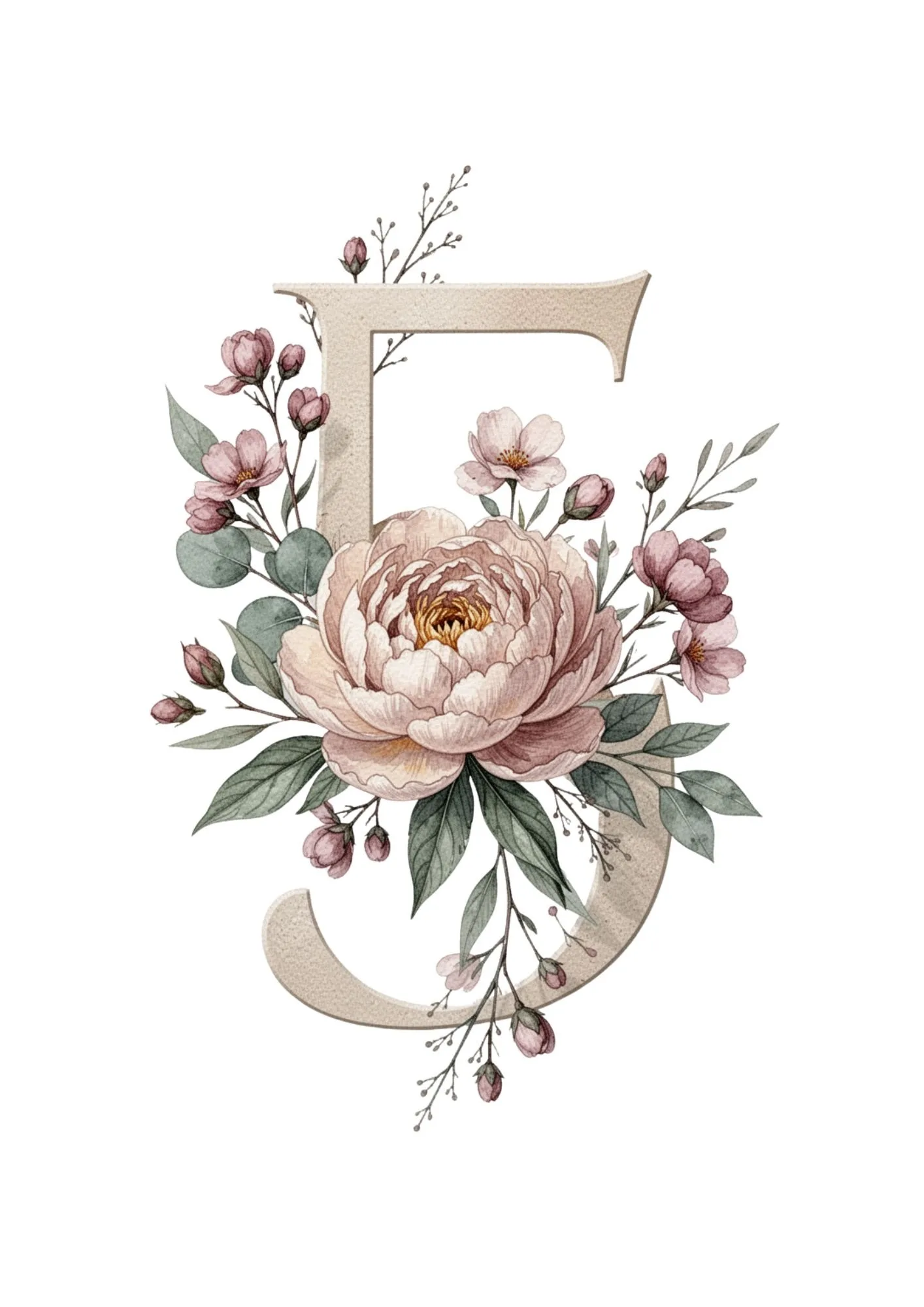 Floral Numbers Clipart in Elegant Watercolor PNG 6