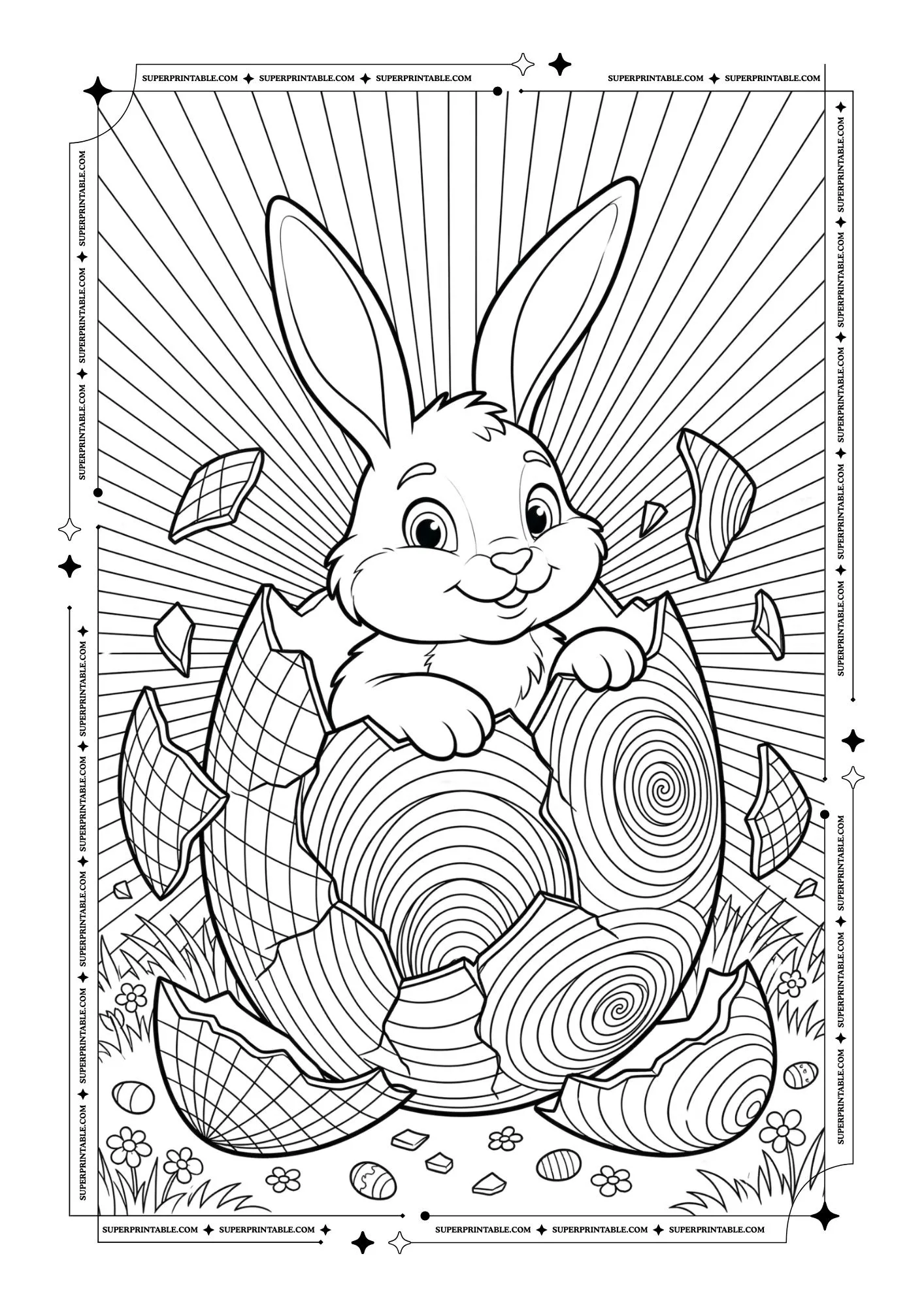 Illusion Easter Bunny With Eggs Coloring Pages 1