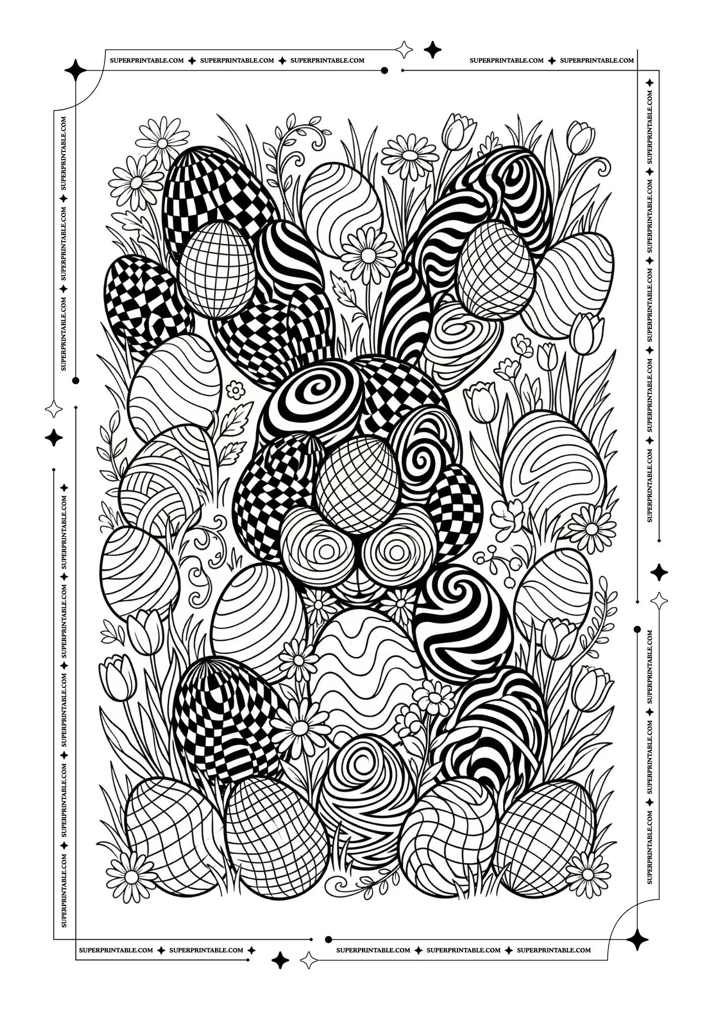 Illusion Easter Bunny With Eggs Coloring Pages 2