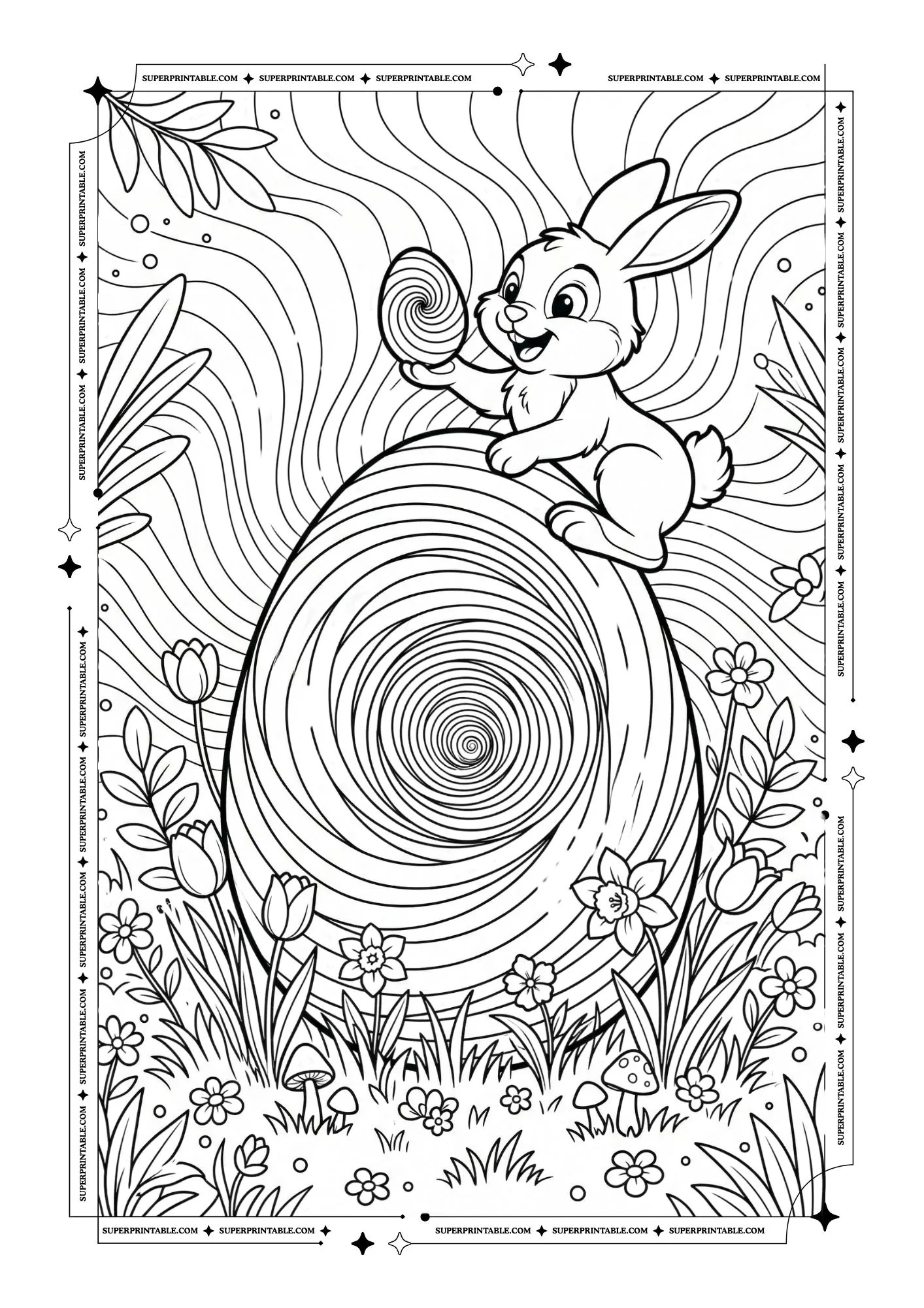 Illusion Easter Bunny With Eggs Coloring Pages 3
