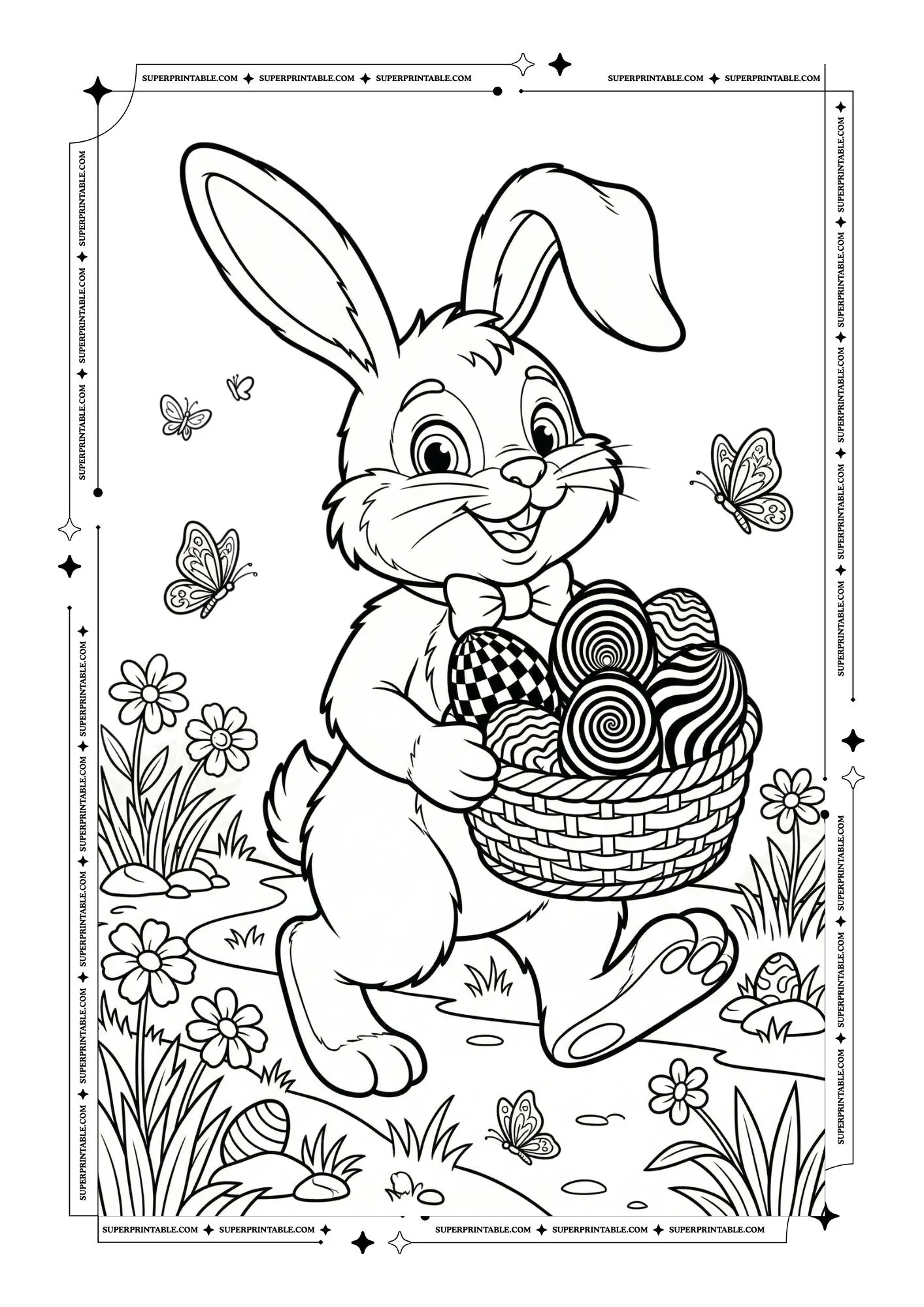 Illusion Easter Bunny With Eggs Coloring Pages 4
