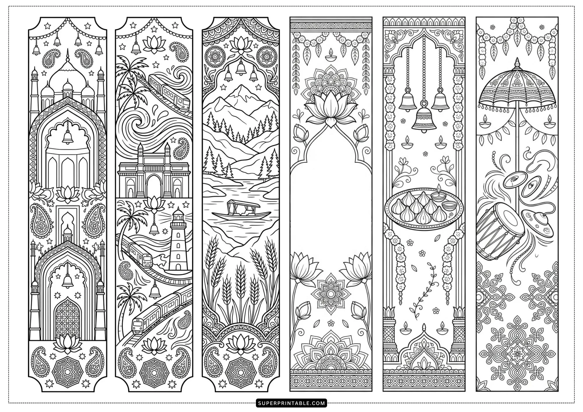 India Coloring Bookmarks 1