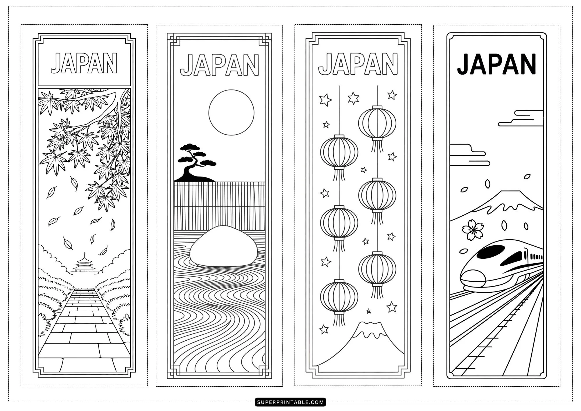 Japan Coloring Bookmarks 1