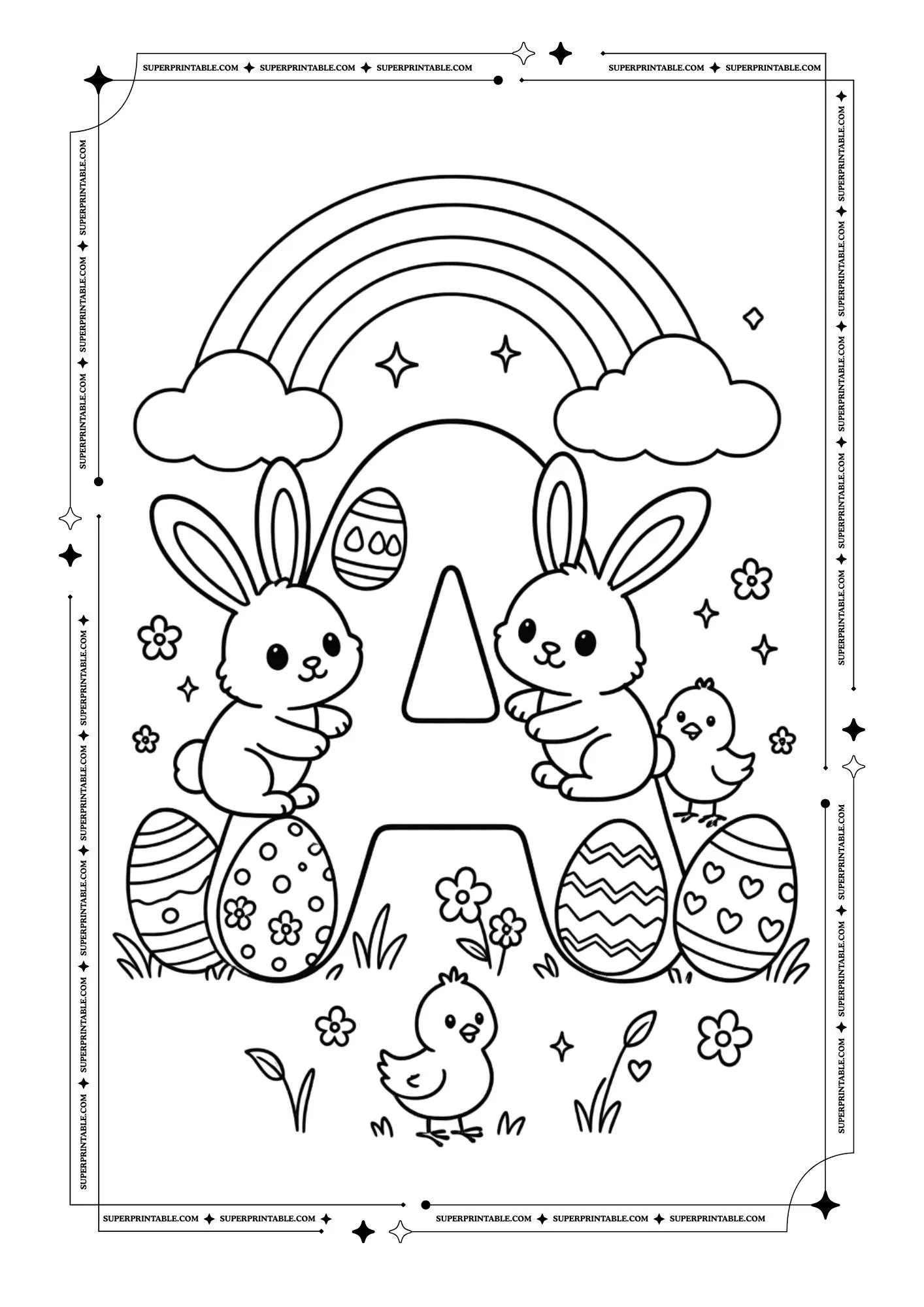 Magical Easter Alphabet Coloring Page 1
