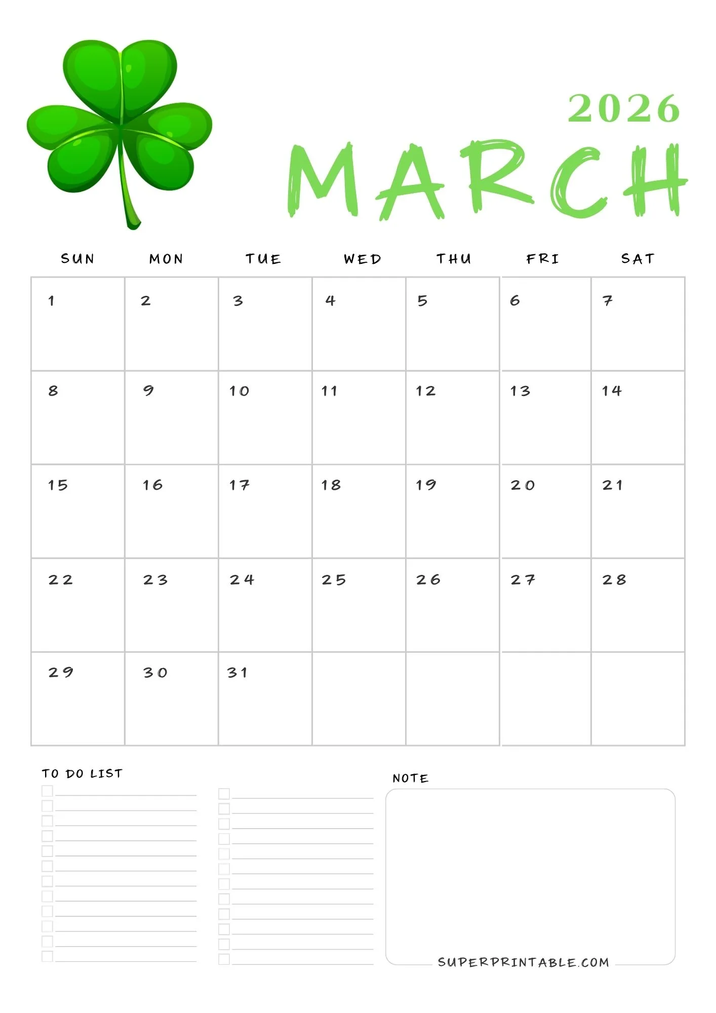 March 2026 Calendar and Planner 2