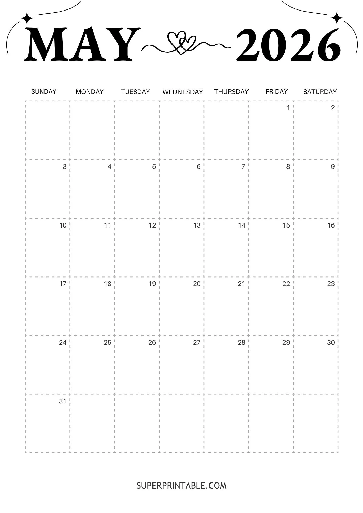 Minimal May Calendar 2026 1