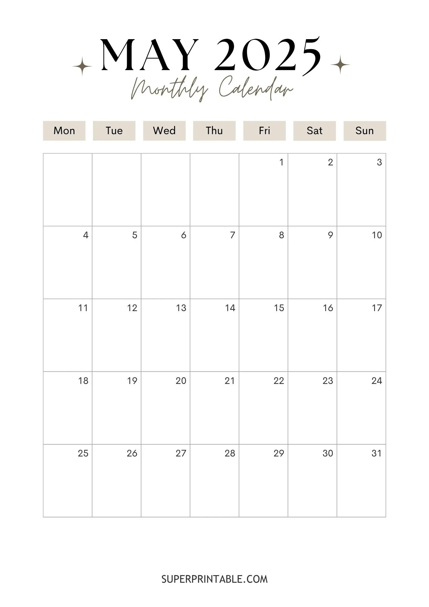 Minimal May Calendar 2026 5