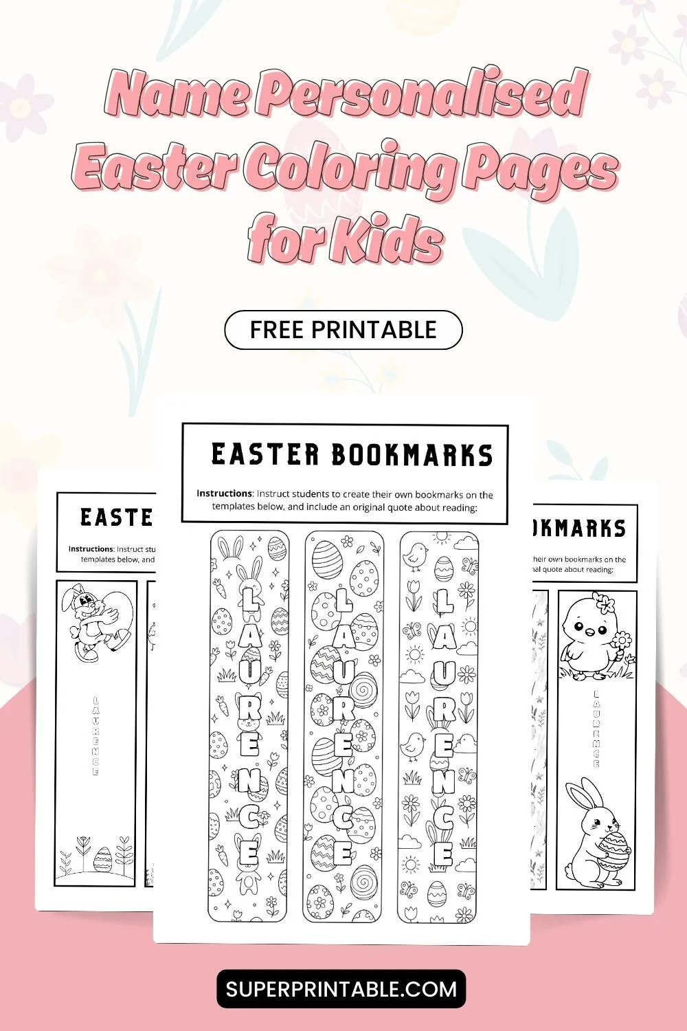 Name Personalised Easter Bookmarks Coloring Pages Printable Pinterest Image