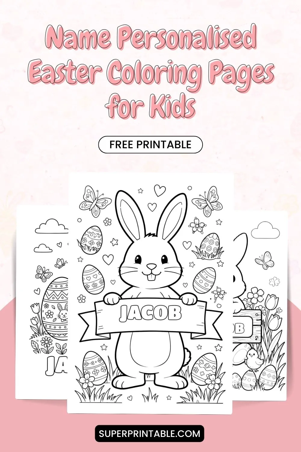 Name Personalised Easter Coloring Pages for Kids Printable Pinterest Image