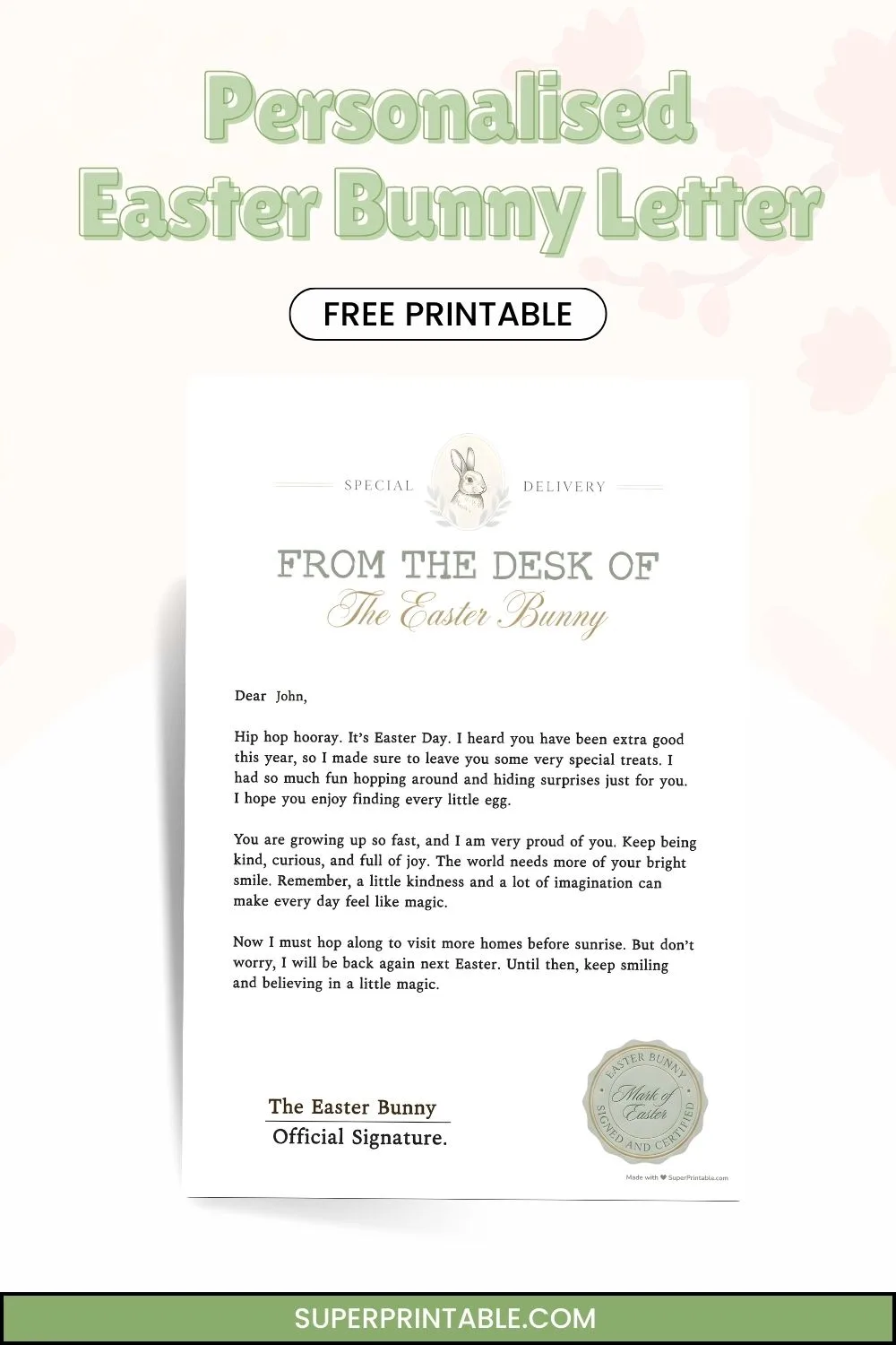 Personalised Easter Bunny Letter Pinterest Image