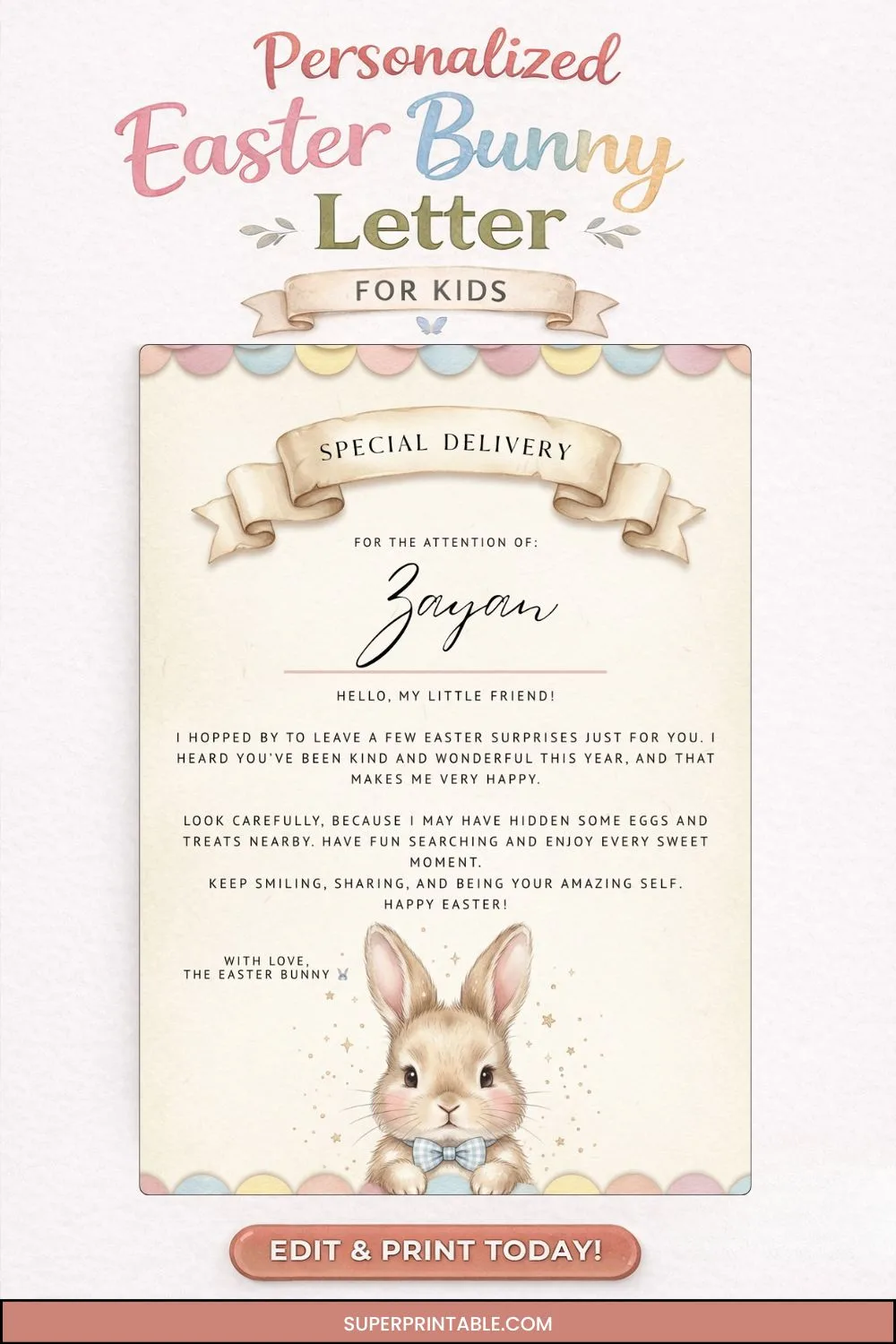 Personalized Easter Bunny Letter For Kids Pinterest Image