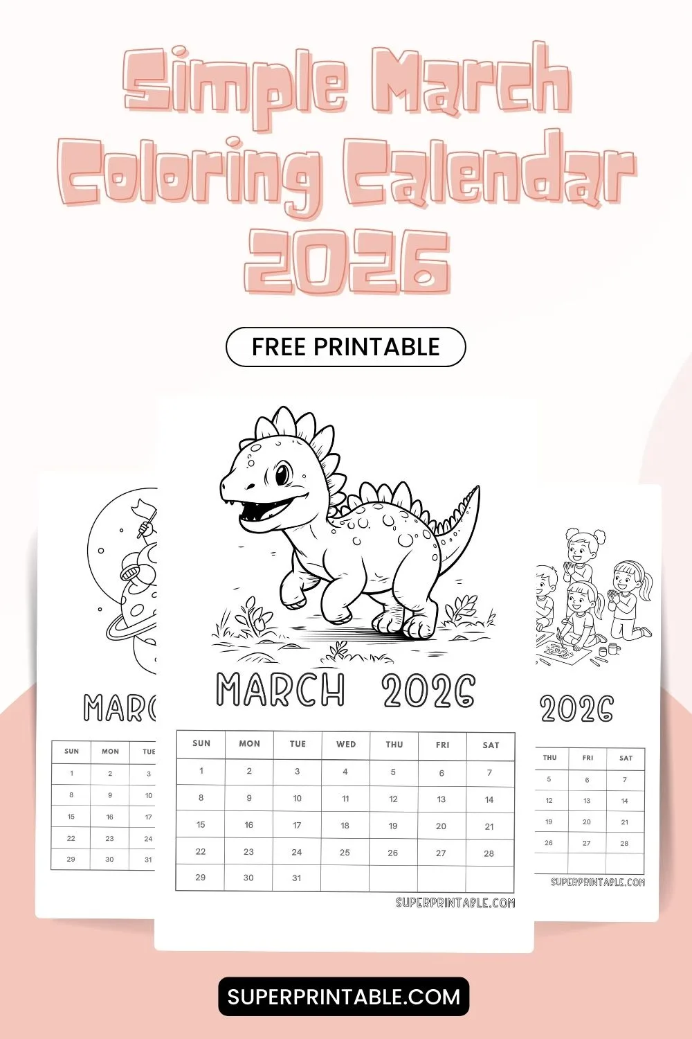 Simple March Coloring Calendar 2026 Pinterest Image
