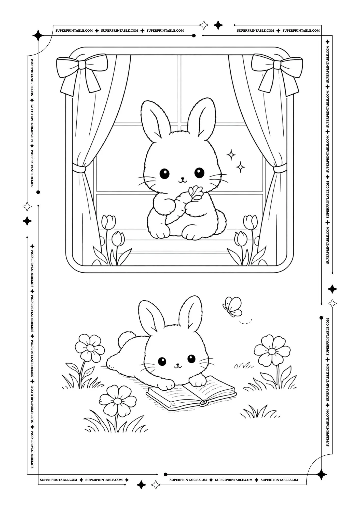 Spring Bunnies Coloring Pages 3