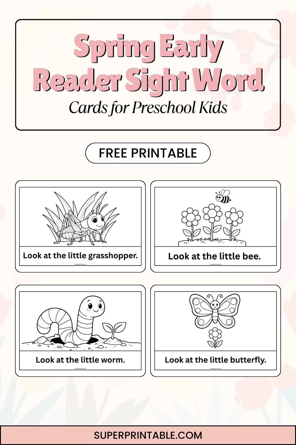 Spring Early Reader Sight Word Cards for Preschool Kids Pinterest Image