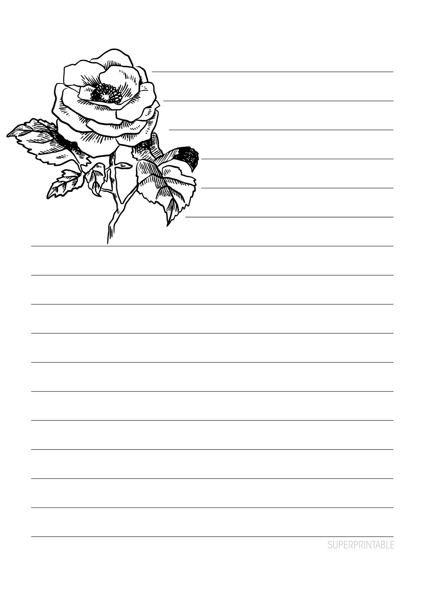 Vintage Rose Lined Writing Paper 5