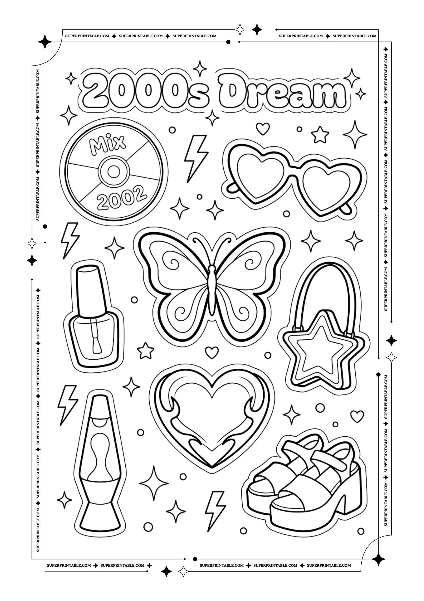 Y2k Stickers Coloring Pages 1