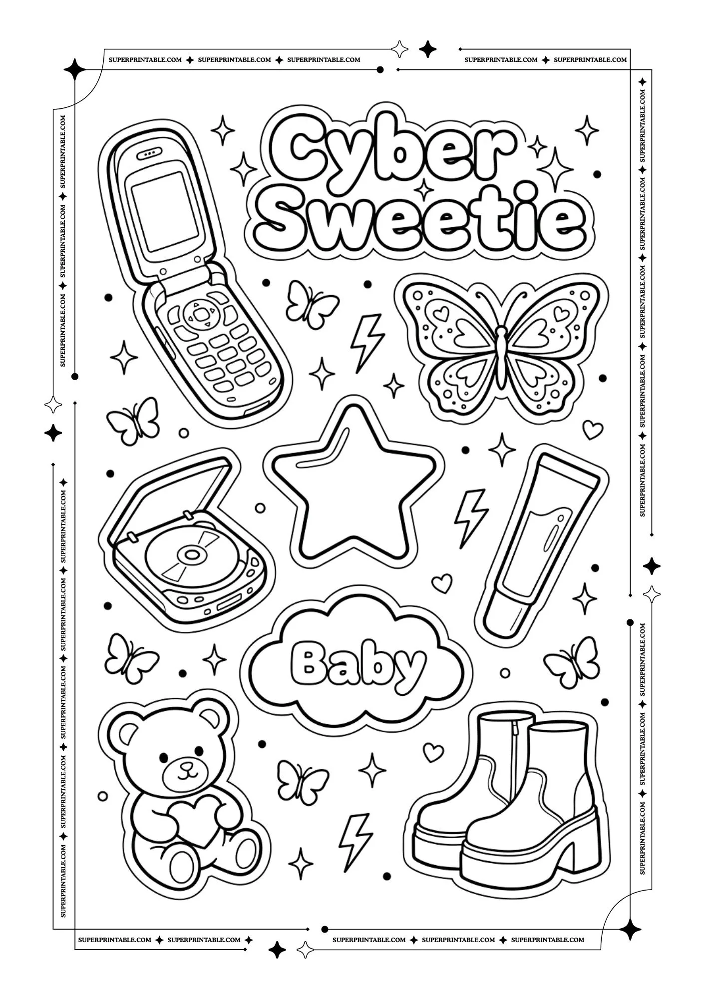 Y2k Stickers Coloring Pages 2