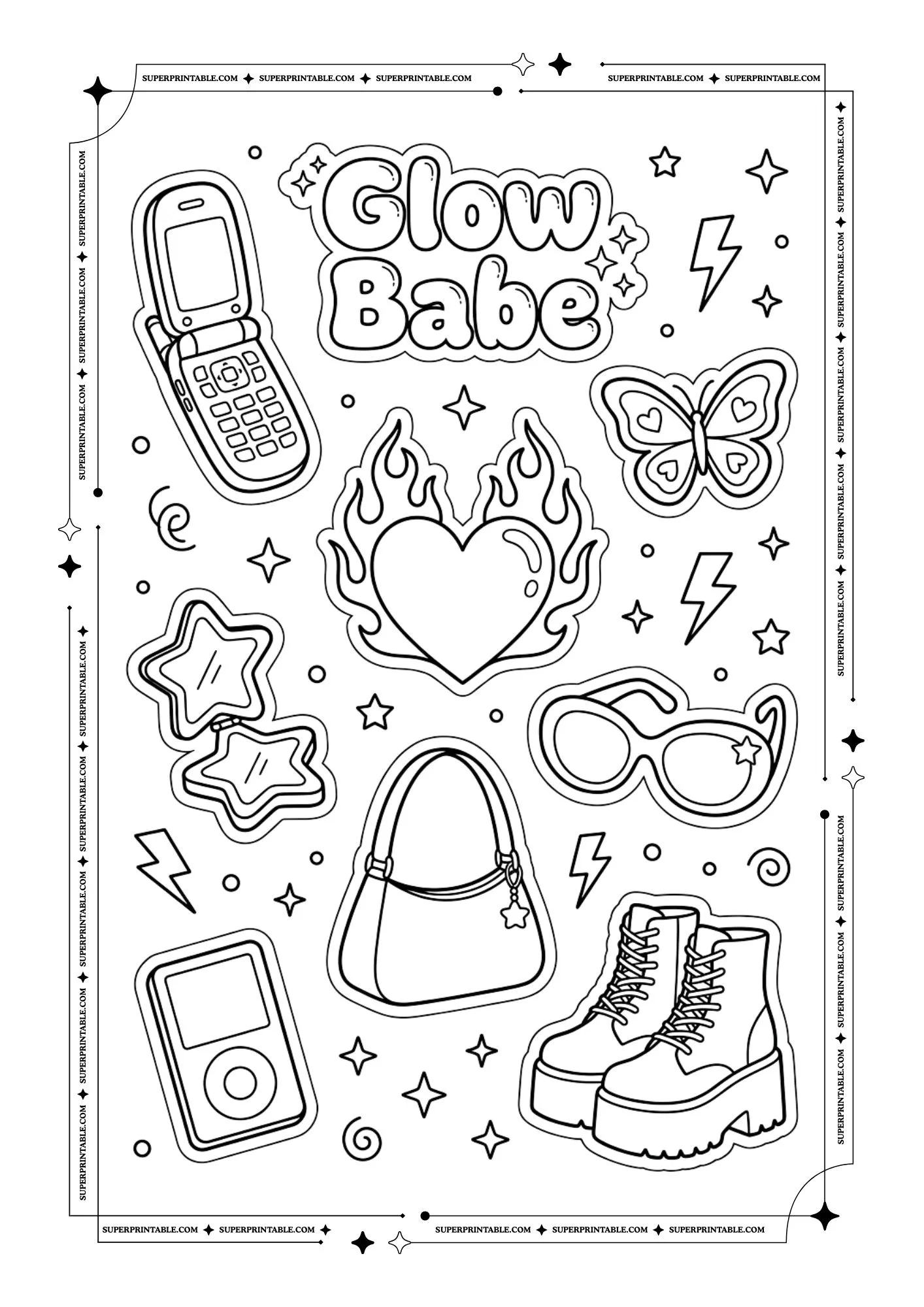 Y2k Stickers Coloring Pages 4