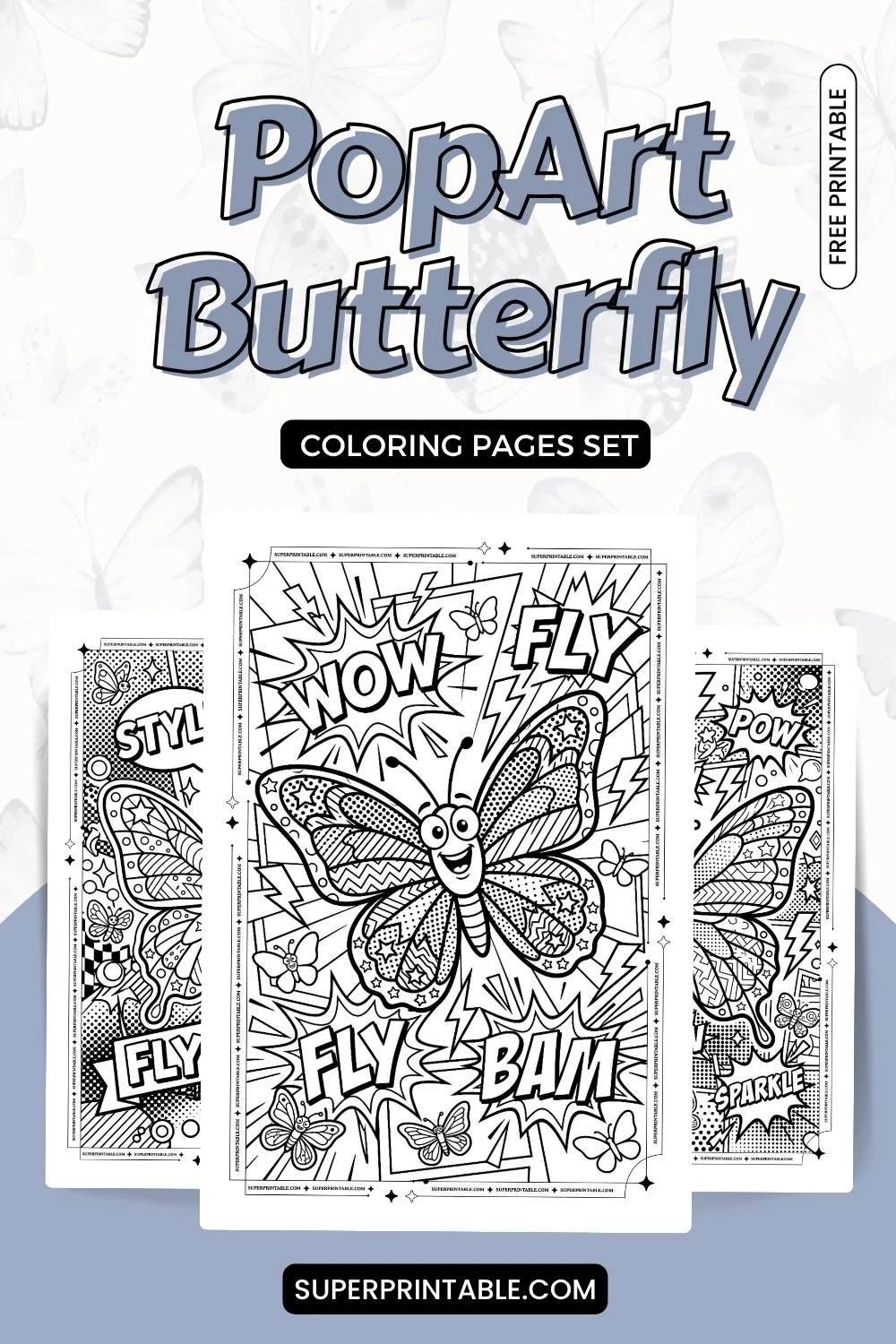 10 PopArt Butterfly Coloring Pages Set Pinterest Image