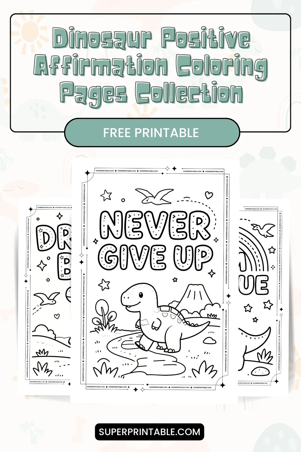 30+ Dinosaur Positive Affirmation Coloring Pages Pinterest Image