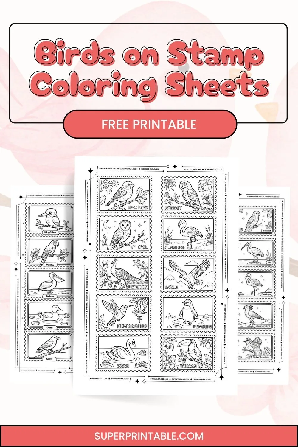 40 Birds on Stamp Coloring Sheets Pinterest Image