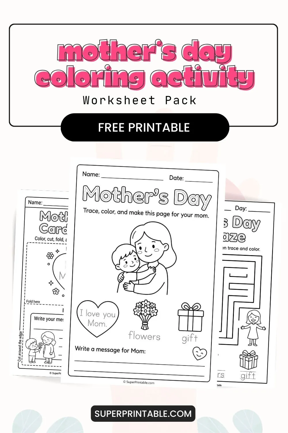 8 Mother's Day Coloring Activity Worksheet Pack Pinterest Image