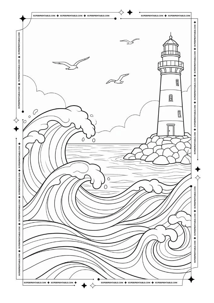 Beach Light House Coloring Pages 1