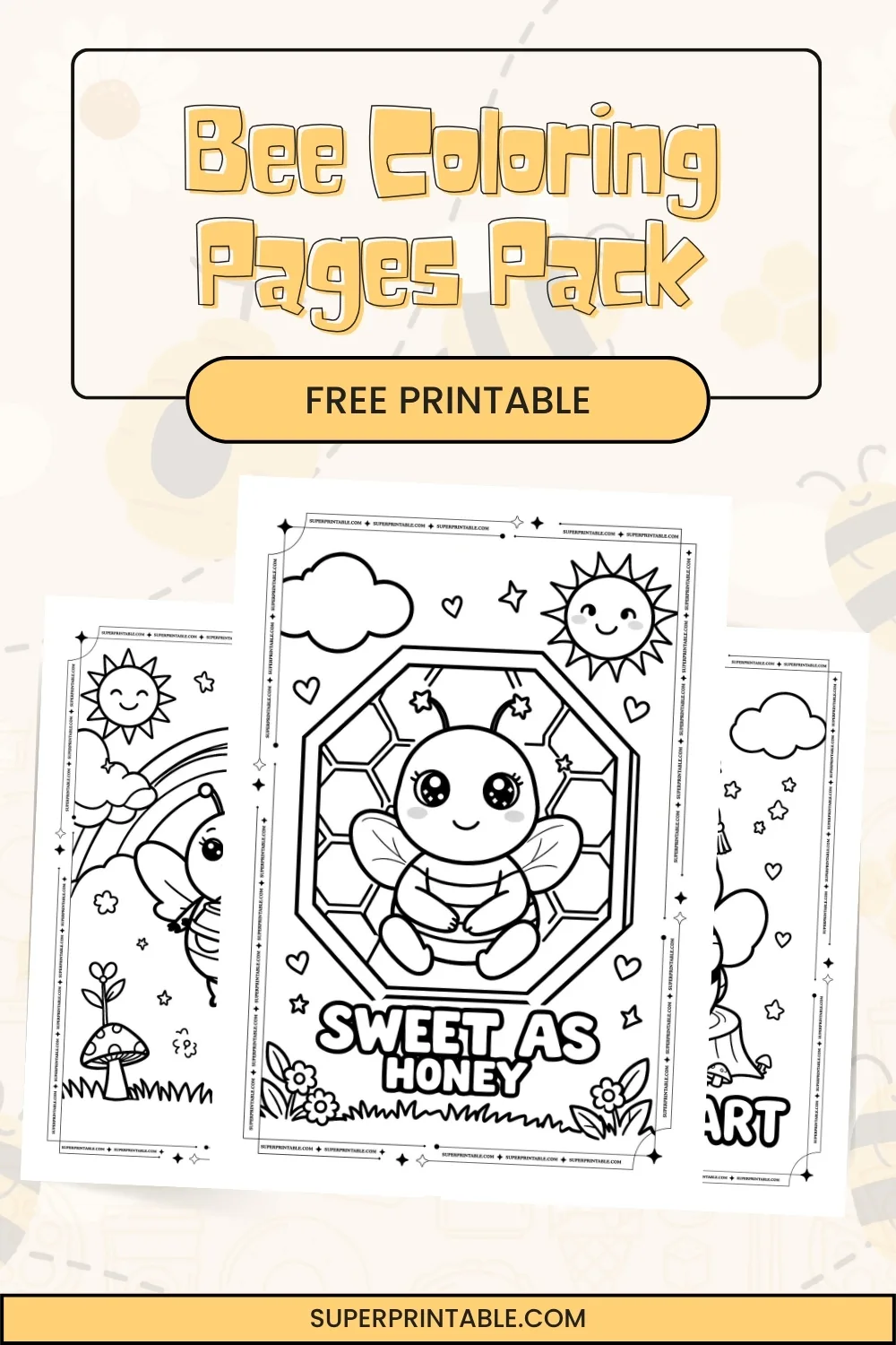 Bee Coloring Pages Pack Pinterest Image