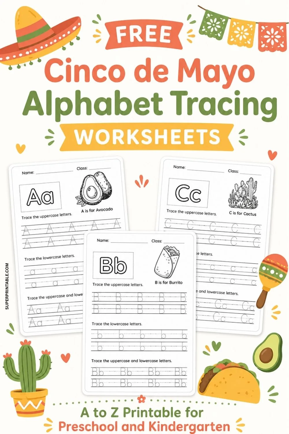Cinco de Mayo Alphabet Tracing Worksheets