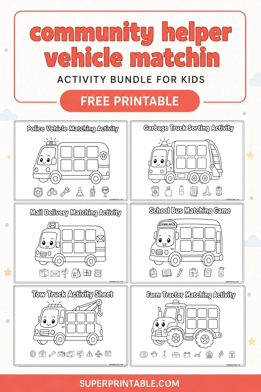Community Helper Vehicle Matchin Activity Bundle Pinterest Image