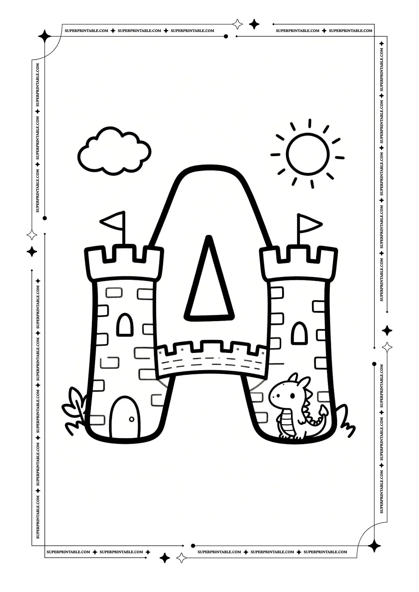 Cozy Castle Alphabet Coloring Pages 1