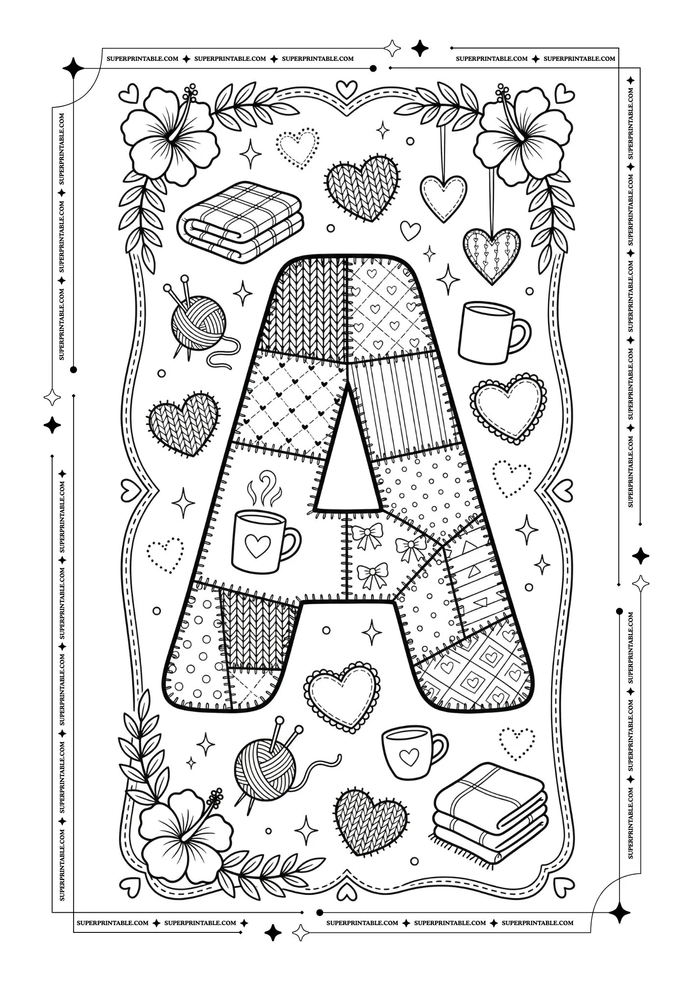 Cozy Valentines Alphabet Coloring Pages 1